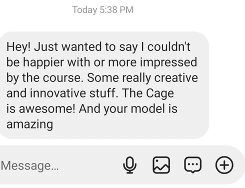 Client testimonial message about the Oral Mastery course