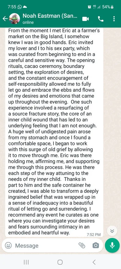 Client testimonial for Tantric Eric