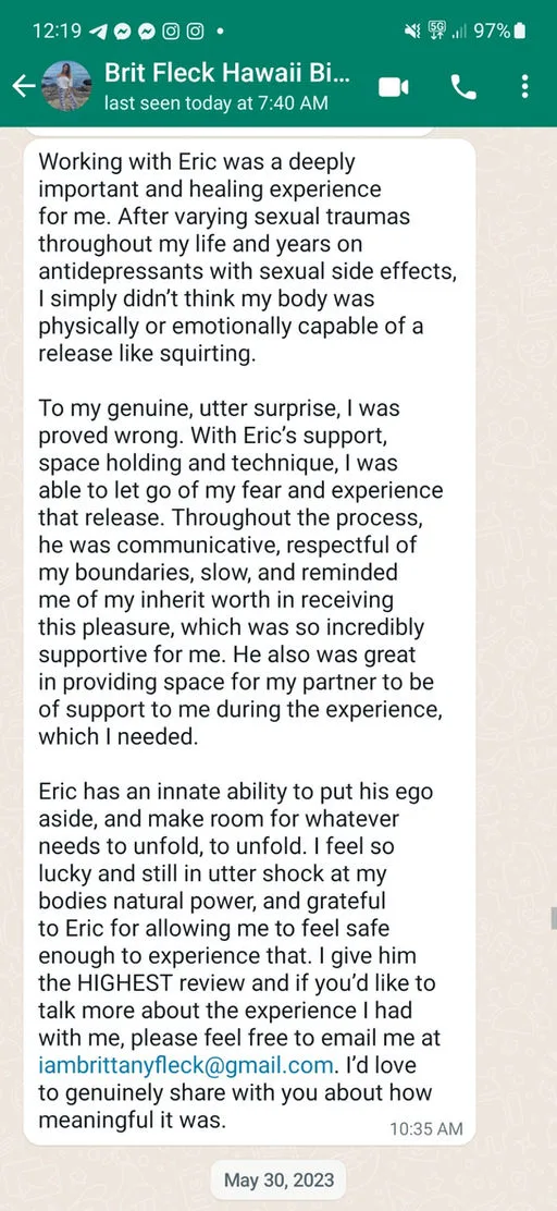 Client testimonial for Tantric Eric