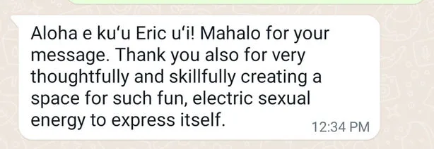 Client testimonial for Tantric Eric