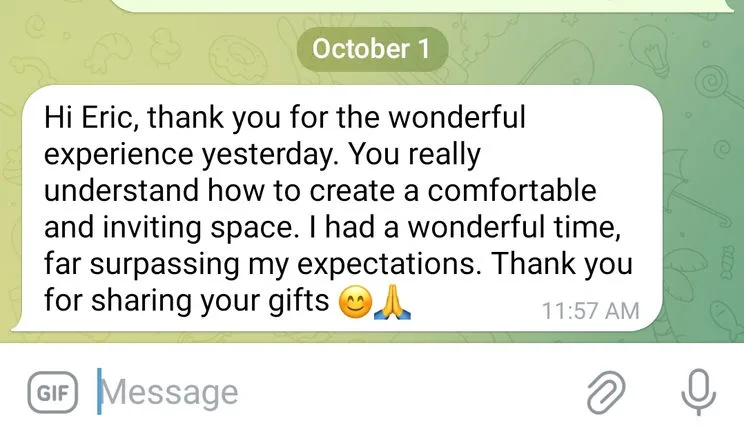 Client testimonial for Tantric Eric