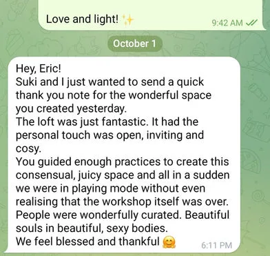 Client testimonial for Tantric Eric