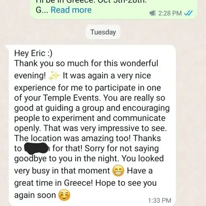 Client testimonial for Tantric Eric