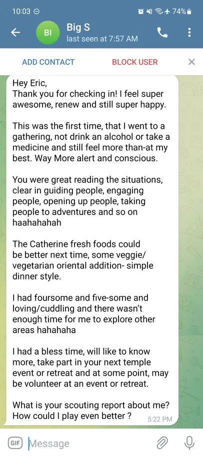 Client testimonial for Tantric Eric